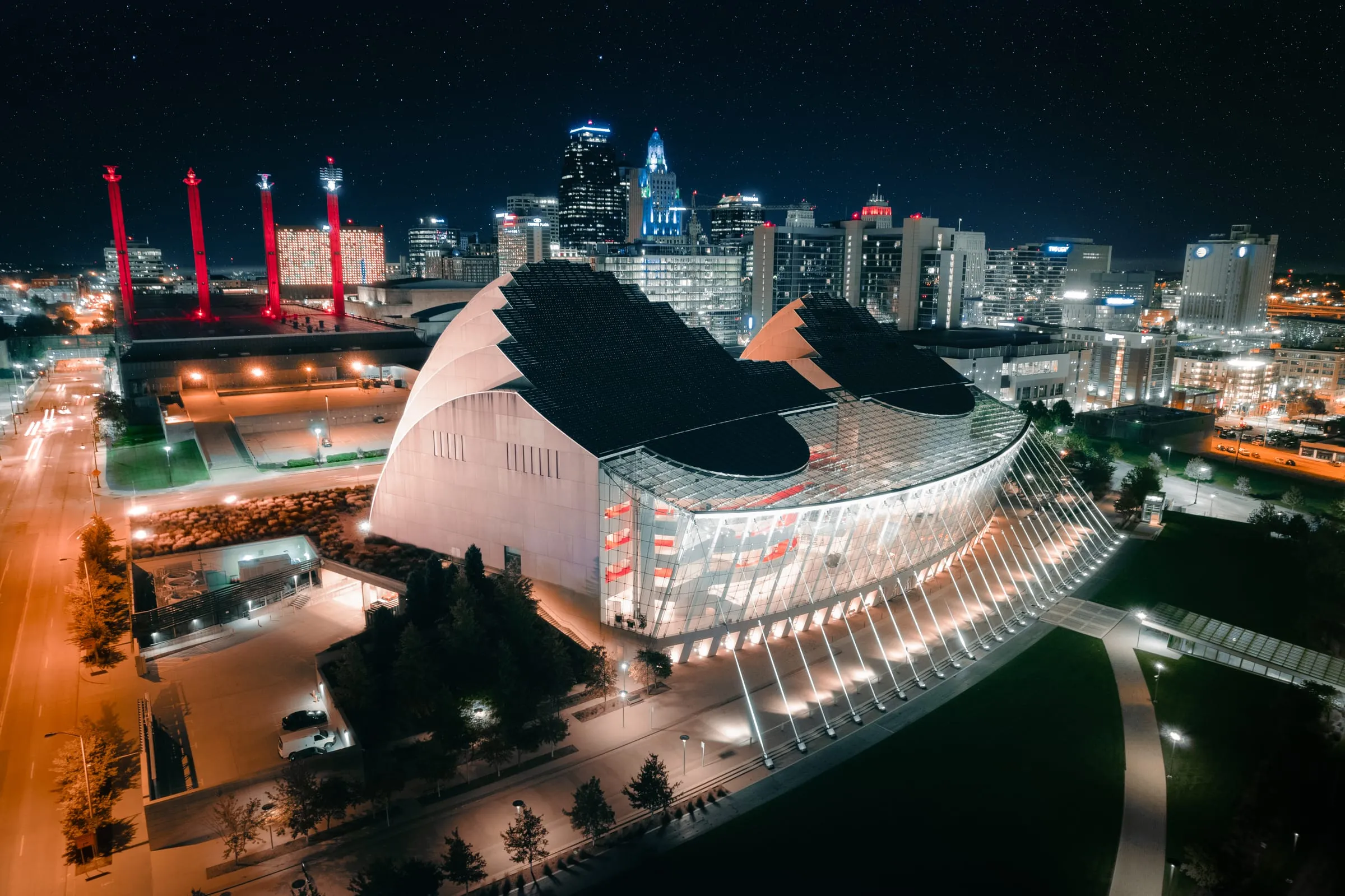 The concert hall, after dark